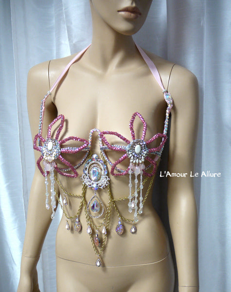 Iridescent Pink Flower Chain Samba Dance Carnival Top