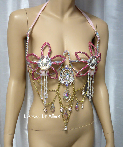 Iridescent Pink Flower Chain Samba Dance Carnival Top