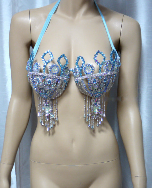 Elsa Ice Queen Carnival Samba Top Cosplay Dance Costume Rave Halloween Burlesque Show Girl