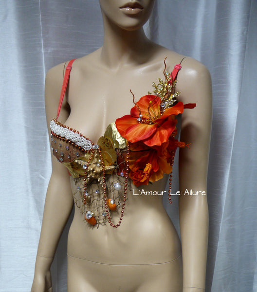 Dripping in Gold Orange Mermaid Shell Bra