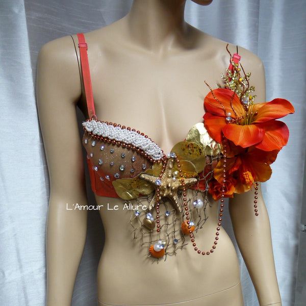 Dripping in Gold Orange Mermaid Shell Bra