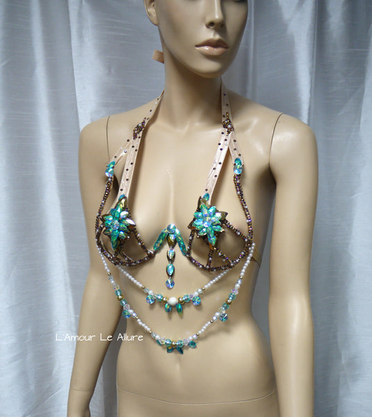 Turquoise and Gold Rihanna Diamond Samba Carnival Dance Top