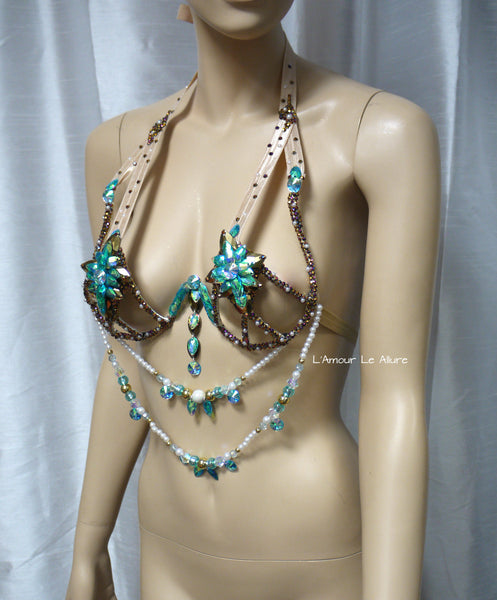 Turquoise and Gold Rihanna Diamond Samba Carnival Dance Top