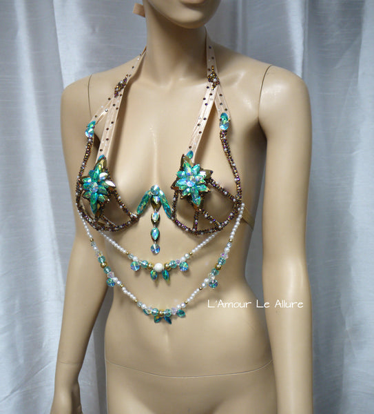 Turquoise and Gold Rihanna Diamond Samba Carnival Dance Top