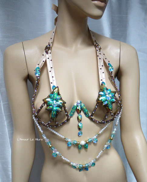 Turquoise and Gold Rihanna Diamond Samba Carnival Dance Top