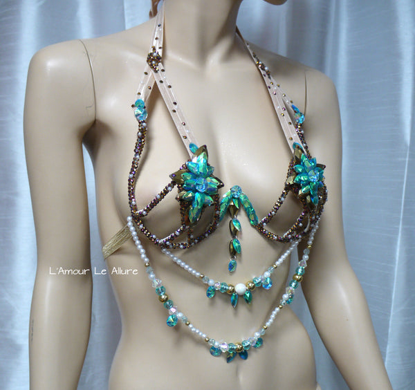 Turquoise and Gold Rihanna Diamond Samba Carnival Dance Top