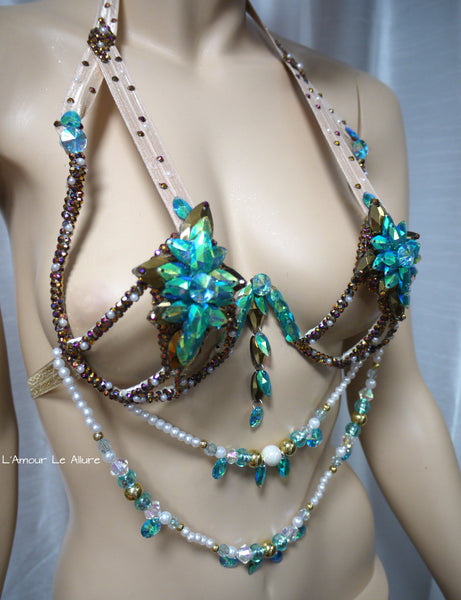 Turquoise and Gold Rihanna Diamond Samba Carnival Dance Top