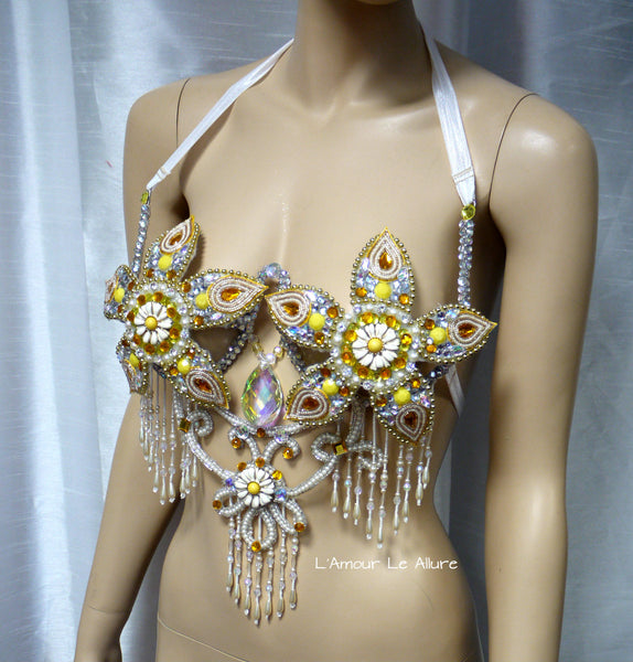 Yellow Flower Beaded Samba Carnival Dance Top