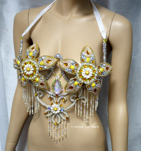 Yellow Flower Beaded Samba Carnival Dance Top