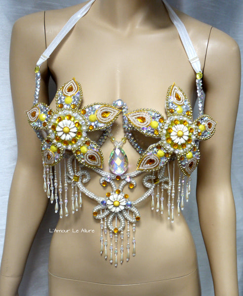 Yellow Flower Beaded Samba Carnival Dance Top