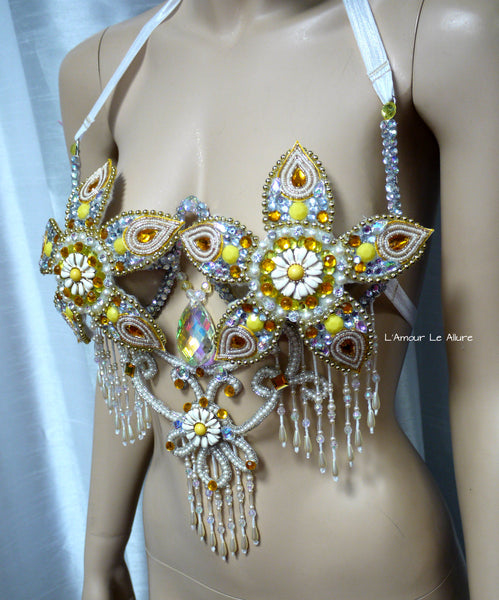 Yellow Flower Beaded Samba Carnival Dance Top