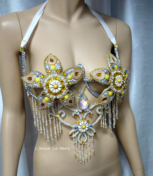 Yellow Flower Beaded Samba Carnival Dance Top