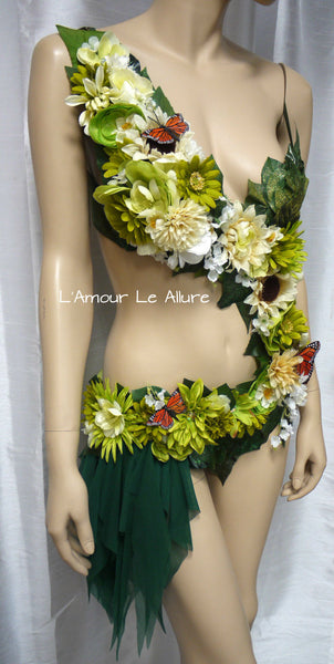 Woodland Forest Fairy Monokini  Halloween Dance Rave Bra Costume