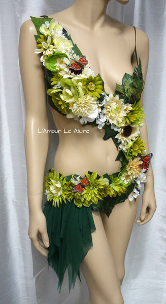 Woodland Forest Fairy Monokini  Halloween Dance Rave Bra Costume