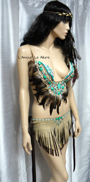 Pocahontas Native Fringe Feather Bra Costume