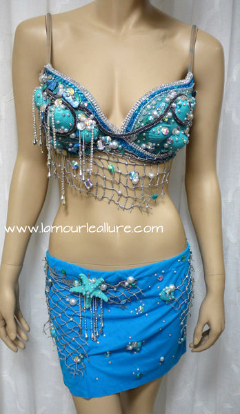 Turquoise Shell Mermaid Top with Skirt Dance Halloween Costume