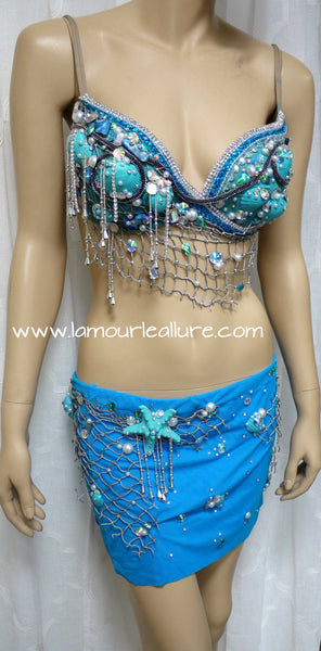 Turquoise Shell Mermaid Top with Skirt Dance Halloween Costume