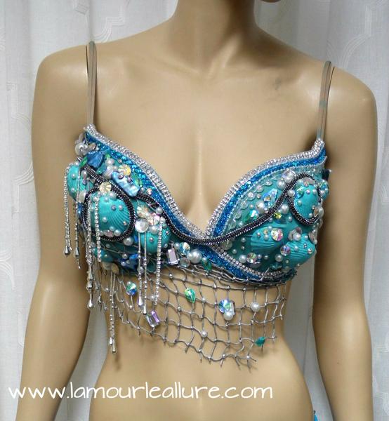 Turquoise Shell Mermaid Top with Skirt Dance Halloween Costume