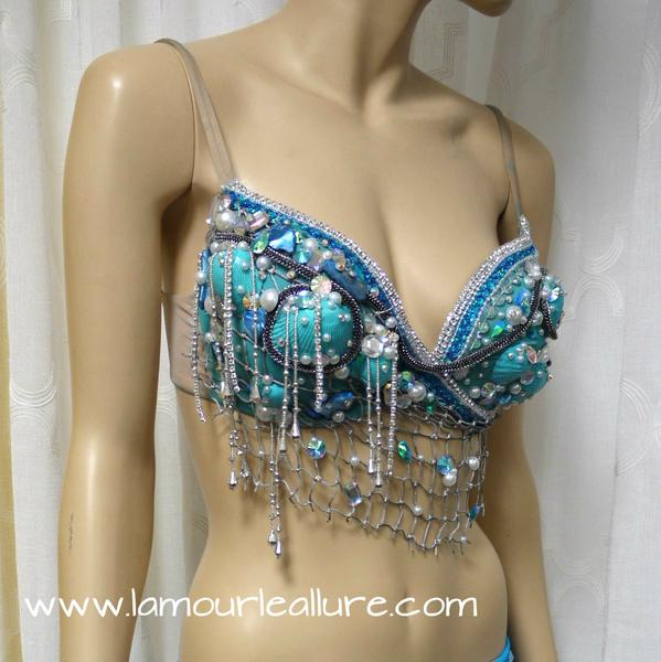 Turquoise Shell Mermaid Top with Skirt Dance Halloween Costume