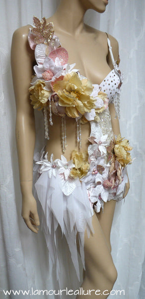 Winter White Pink Fairy Monokini Dance Halloween Rave Bra Costume