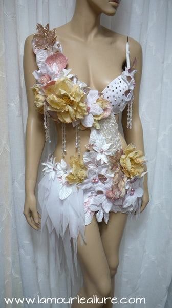 Winter White Pink Fairy Monokini Dance Halloween Rave Bra Costume