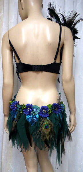 Floral Peacock Fairy Monokini Costume Rave Bra and Bottom