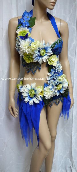 Green and Blue Spring Fairy Monokini Dance Costume Rave Bra Halloween