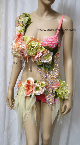 Sweet as a  Peach Spring Fairy Monokini Bra and Cream Skirt Cosplay Costume