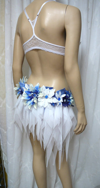 Blue and White Winter Water Fairy Monokini Bra and Shorts Costume