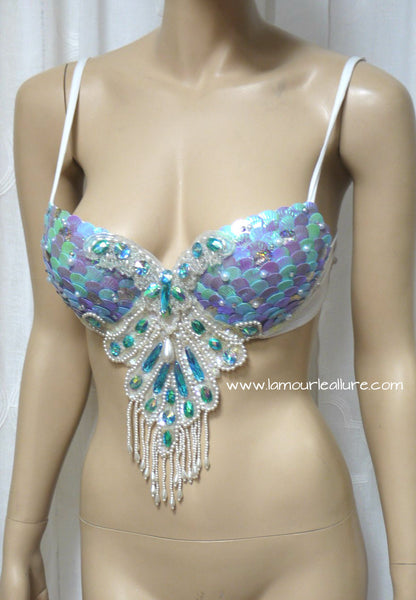 Iridescent Turquoise Scale Mermaid Dance Costume Rave Bra Halloween