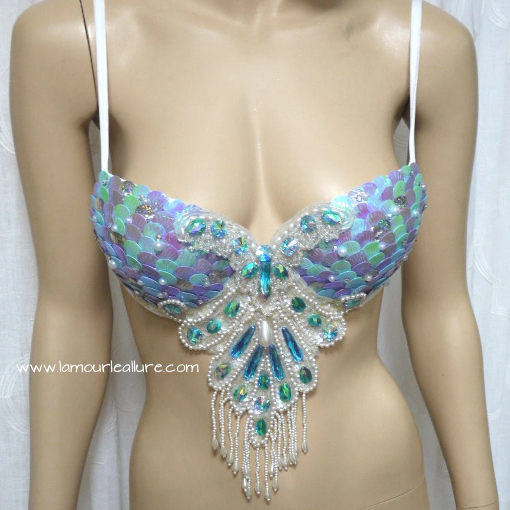 Iridescent Turquoise Scale Mermaid Dance Costume Rave Bra Halloween