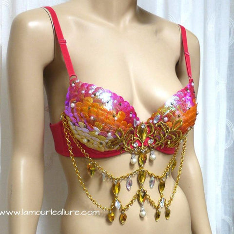 Iridescent Sunset Scale Mermaid Dance Costume Rave Bra Halloween