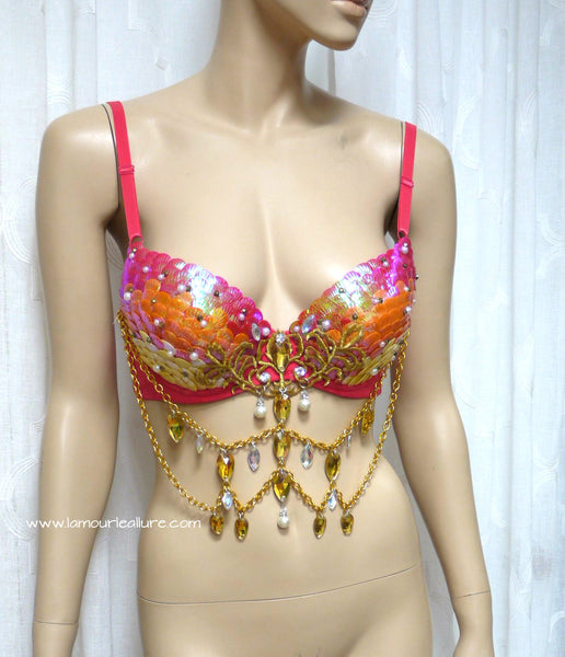 Iridescent Sunset Scale Mermaid Dance Costume Rave Bra Halloween