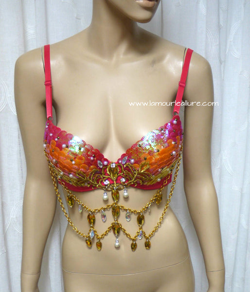 Iridescent Sunset Scale Mermaid Dance Costume Rave Bra Halloween