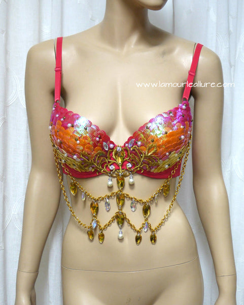 Iridescent Sunset Scale Mermaid Dance Costume Rave Bra Halloween