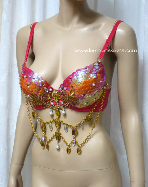 Iridescent Sunset Scale Mermaid Dance Costume Rave Bra Halloween