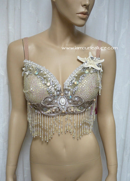 Cream White Iridescent Mermaid Bra Top