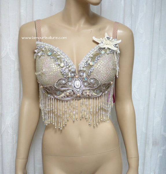 Cream White Iridescent Mermaid Bra Top