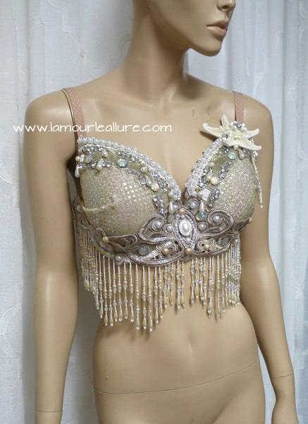 Cream White Iridescent Mermaid Bra Top