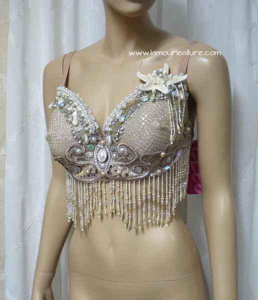 Cream White Iridescent Mermaid Bra Top