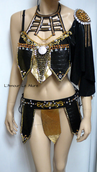 Sexy Leather Black and Gold Warrior Gladiator Viking Costume
