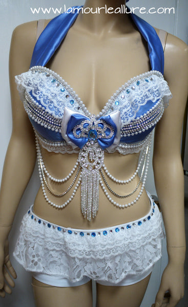 Princess Cinderella Diamond Bra Top and Skirt Costume Cosplay Dance Rave Halloween