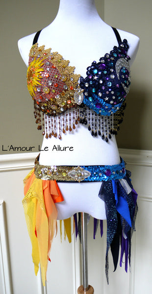 Galaxy Sun and Moon Rave Bra and Garter Belt Dance Halloween Costume