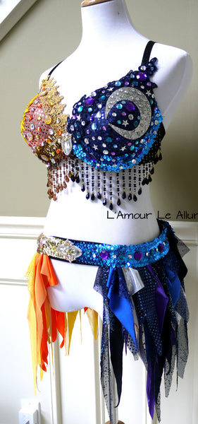 Galaxy Sun and Moon Rave Bra and Garter Belt Dance Halloween Costume