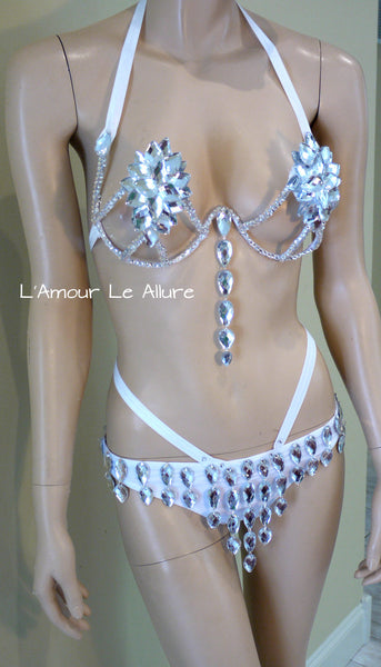 Silver Rihanna Diamond Samba Carnival Dance Top and Bottom