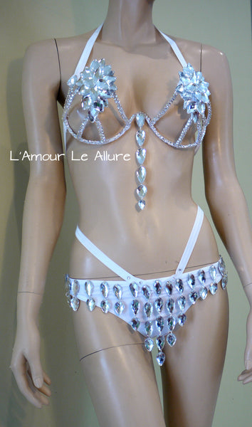 Silver Rihanna Diamond Samba Carnival Dance Top and Bottom