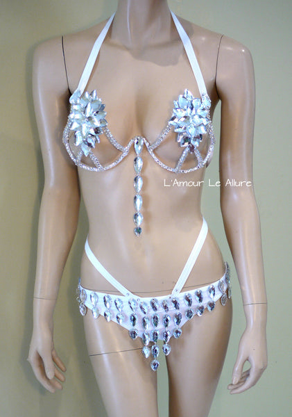 Silver Rihanna Diamond Samba Carnival Dance Top and Bottom