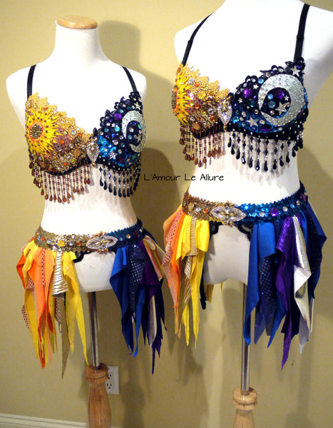 Galaxy Sun and Moon Rave Bra and Garter Belt Dance Halloween Costume