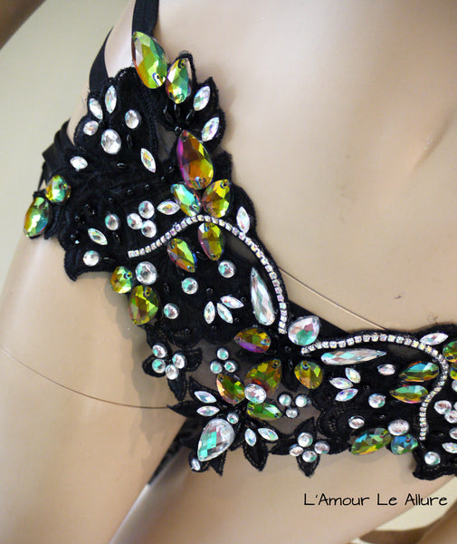 Dark Rainbow Butterfly Fairy Costume Dance Rave Bra and Skirt
