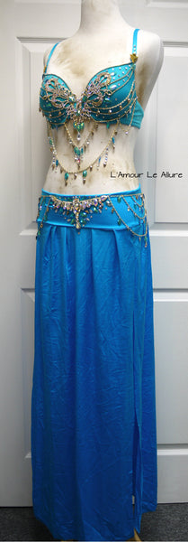 Jade Princess Jasmine Gold Chain Bra and Belly Dancer Skirt Burlesque Show Girl Aladdin